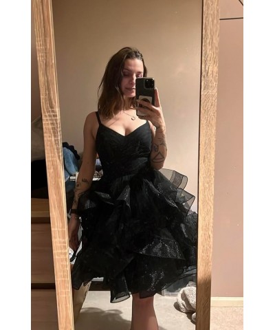 Glitter Tulle Spaghetti Straps Short Prom Dresses for Teens Tiered Homecoming Dresses 2024 V-Neck Mini Cocktail Dress Red $34...