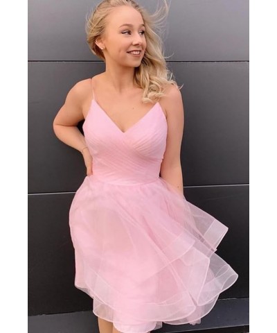 Glitter Tulle Spaghetti Straps Short Prom Dresses for Teens Tiered Homecoming Dresses 2024 V-Neck Mini Cocktail Dress Red $34...