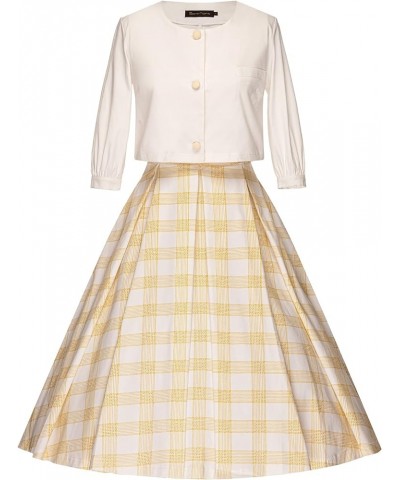 50S Retro Hostess Dress Cocktail Swing Tea Dress & Jacket Yelow Plaid $25.99 Dresses