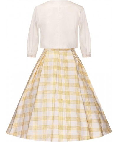 50S Retro Hostess Dress Cocktail Swing Tea Dress & Jacket Yelow Plaid $25.99 Dresses