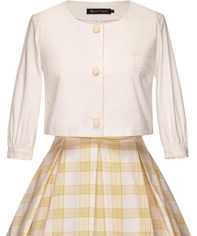 50S Retro Hostess Dress Cocktail Swing Tea Dress & Jacket Yelow Plaid $25.99 Dresses