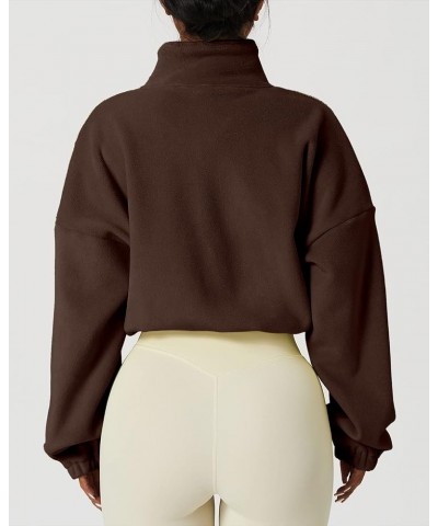 Women's Full Zip Fleece Short Jacket Warm Winter Long Sleeve Stand Collar Sherpa Crop Coat Caramel Coffee $26.99 Jackets