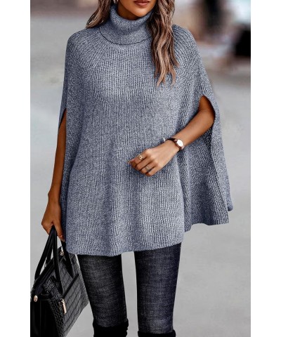 Women's 2024 Fall Winter Turtleneck Poncho Sweater Fashion Chunky Knit Cape Wrap Sweaters Pullover Jumper Tops Grey Blue $30....