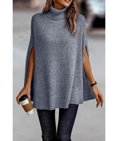 Women's 2024 Fall Winter Turtleneck Poncho Sweater Fashion Chunky Knit Cape Wrap Sweaters Pullover Jumper Tops Grey Blue $30....