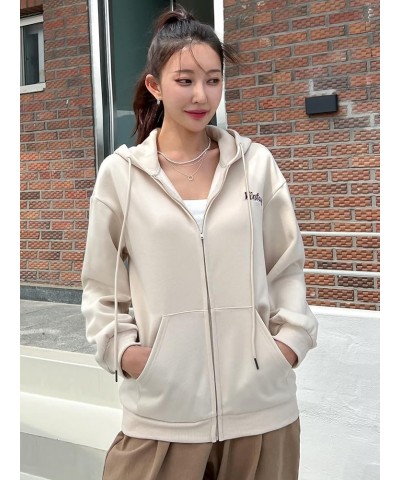 Women's Casual Letter Print Zip Up Pocket Long Sleeve Drawstring Hoodie thermal Hooded Sweatshirt Jacket Apricot $21.83 Hoodi...