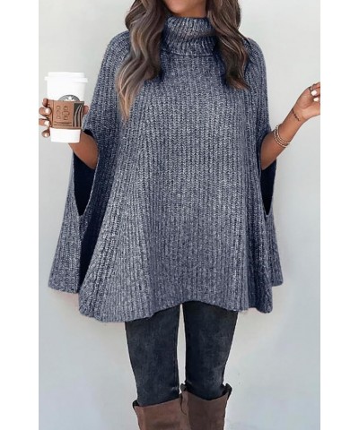 Women's 2024 Fall Winter Turtleneck Poncho Sweater Fashion Chunky Knit Cape Wrap Sweaters Pullover Jumper Tops Grey Blue $30....