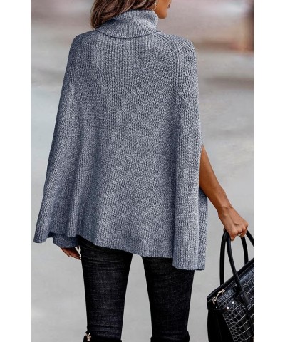 Women's 2024 Fall Winter Turtleneck Poncho Sweater Fashion Chunky Knit Cape Wrap Sweaters Pullover Jumper Tops Grey Blue $30....