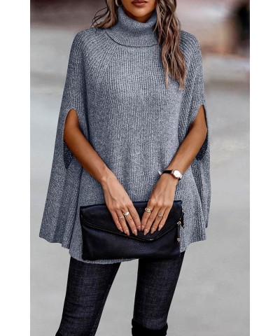 Women's 2024 Fall Winter Turtleneck Poncho Sweater Fashion Chunky Knit Cape Wrap Sweaters Pullover Jumper Tops Grey Blue $30....