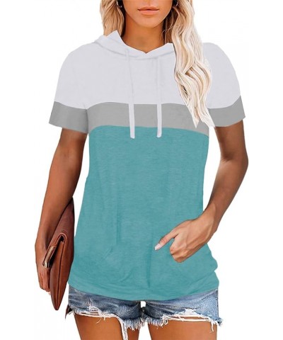 Women's Summer Hoodies Short Sleeve Solid/Color Block Soft Loose Casual Shirt Tops with Pocket White Blue $13.91 Hoodies & Sw...