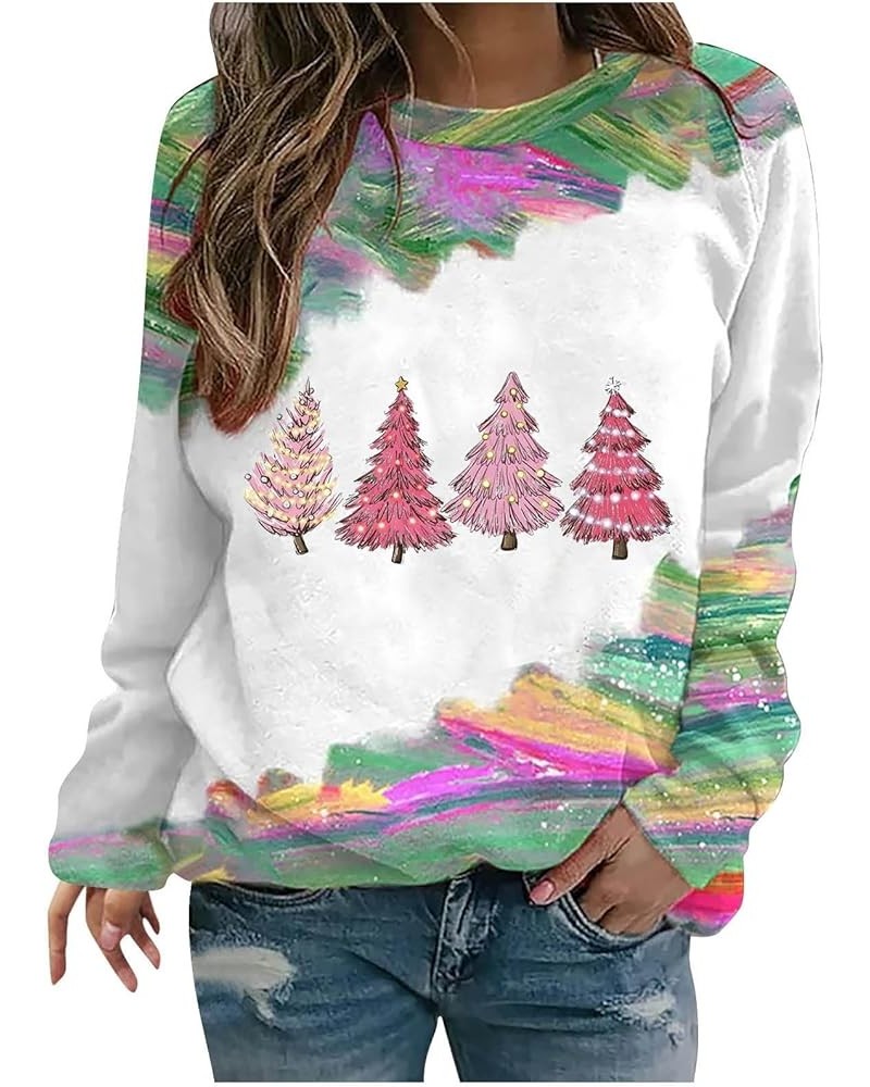 Women Christmas Tree Sweatshirt Funny 2023 Pullover Shirts Long Sleeve Sweater Tops Trendy Xmas Friends Gifts Clothes J24-gre...