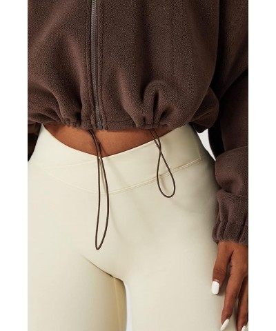 Women's Full Zip Fleece Short Jacket Warm Winter Long Sleeve Stand Collar Sherpa Crop Coat Caramel Coffee $26.99 Jackets