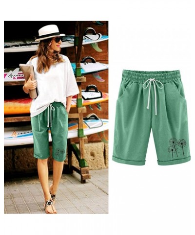 Bermuda Shorts for Women,Womens Bermuda Shorts Plus Size Elastic Waist Trendy Knee-Length Drawstring Bermuda Shorts Green $4....