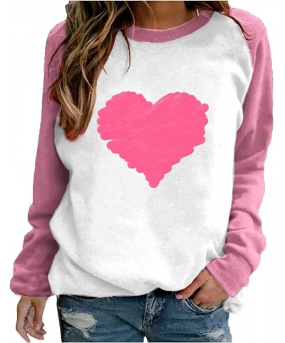 Womens Valentines Day Gifts Sweatshirts With Plus Size Printed Raglan Pullover Long Sleeve Round Neck Loose Tops F24-pink $8....