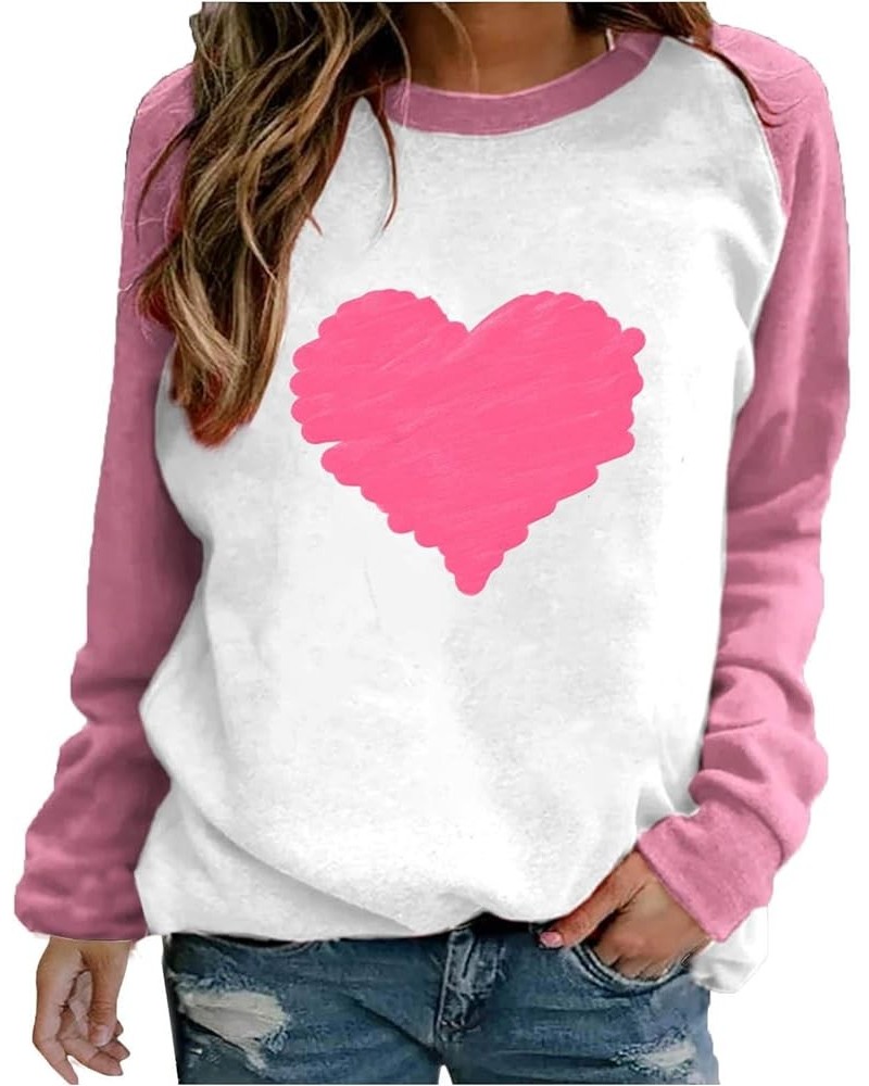 Womens Valentines Day Gifts Sweatshirts With Plus Size Printed Raglan Pullover Long Sleeve Round Neck Loose Tops F24-pink $8....