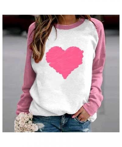 Womens Valentines Day Gifts Sweatshirts With Plus Size Printed Raglan Pullover Long Sleeve Round Neck Loose Tops F24-pink $8....