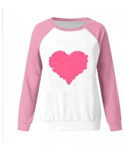 Womens Valentines Day Gifts Sweatshirts With Plus Size Printed Raglan Pullover Long Sleeve Round Neck Loose Tops F24-pink $8....