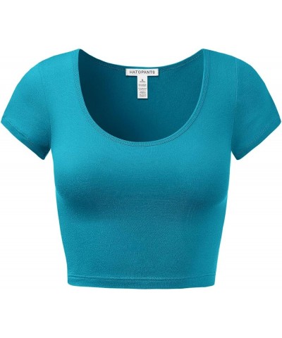 Women's Cotton Basic Scoop Neck Crop Top Short Sleeve Tops 011-jade $9.34 T-Shirts