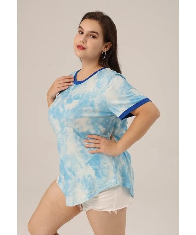 Plus Size Tops for Women V/Round Neck Summer Tops B-blue $15.92 Tanks