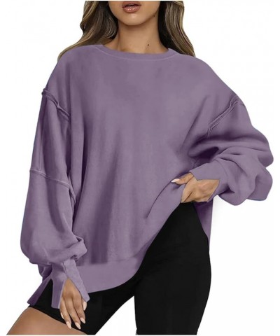 Women'S Oversized Sweatshirt Casual Crew Neck Long Sleeve Slit Sloucthy Pullover Tops Fall 2023 Trendy Clothes 02-purple $9.6...