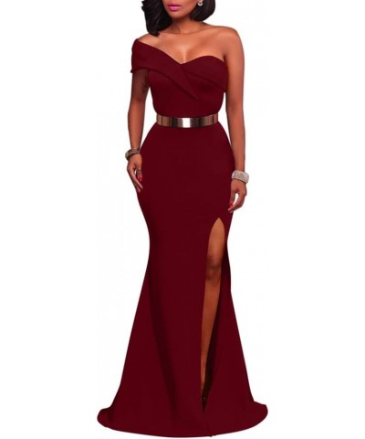 Women's Sexy Elegant Off Shoulder High Split Formal Bodycon Long Party Dress Winered $22.41 Dresses