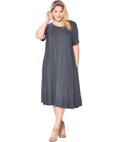 Modern Kiwi® Women's Plus Size Short Sleeve Flowy A-Line Pocket Midi Maxi Dress (1X-5X) Made in USA Charcoal $16.66 Dresses