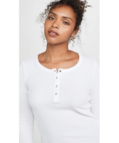 Women's Long Sleeve Thermal Henley Shirt White $42.73 Underwear