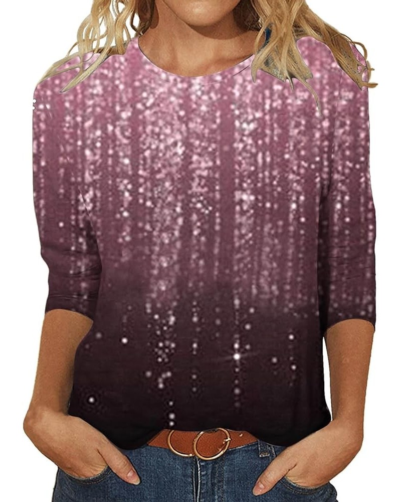 Women's Sequin Simple Comfy T-Shirt Design Long Sleeved Round Neck Fashion Top Loose Pleated Pullover Medium Shirts Green-2 $...