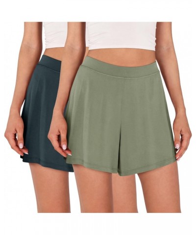 2-Pack Modal Soft Lounge Shorts for Women High Waist Casual Sleepwear Cozy Pajama Bottom Style A-Mid Thigh Length Sage Green+...