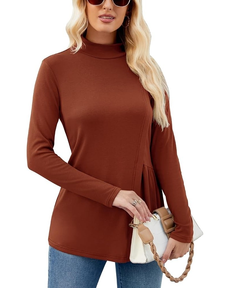 Women's Fall Mock Neck Long Sleeve Blouse Fashion Front Spliced Slit Waist Side Pleated Casual Versatile Tunic Tops Caramel $...