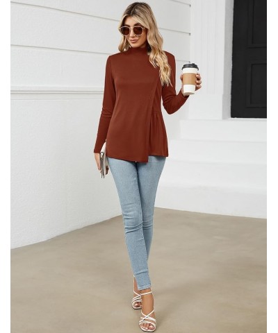 Women's Fall Mock Neck Long Sleeve Blouse Fashion Front Spliced Slit Waist Side Pleated Casual Versatile Tunic Tops Caramel $...