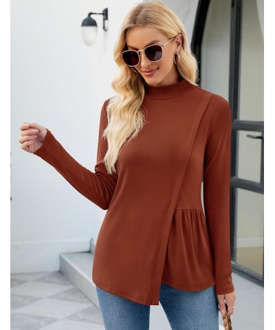 Women's Fall Mock Neck Long Sleeve Blouse Fashion Front Spliced Slit Waist Side Pleated Casual Versatile Tunic Tops Caramel $...