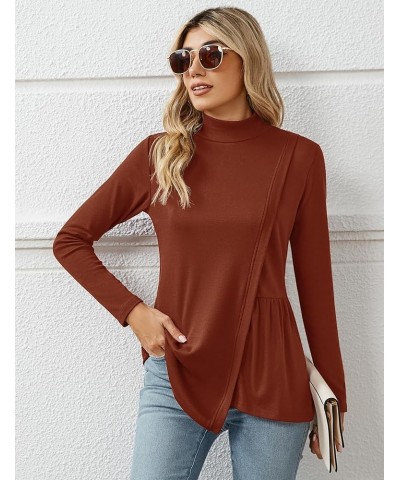 Women's Fall Mock Neck Long Sleeve Blouse Fashion Front Spliced Slit Waist Side Pleated Casual Versatile Tunic Tops Caramel $...