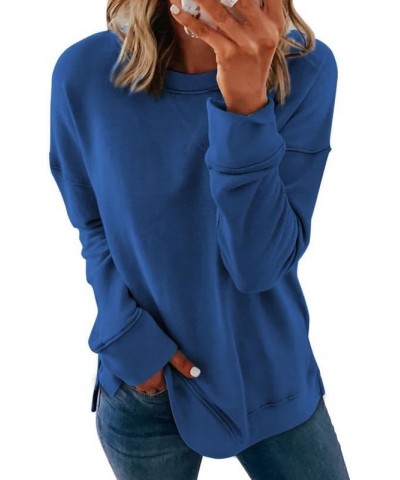 Women's Casual Crew Neck Sweatshirt Loose Soft Long Sleeve Pullover Tops A Light Blue $16.29 Hoodies & Sweatshirts