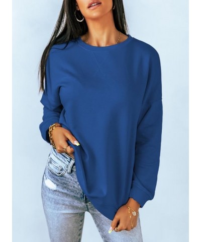 Women's Casual Crew Neck Sweatshirt Loose Soft Long Sleeve Pullover Tops A Light Blue $16.29 Hoodies & Sweatshirts