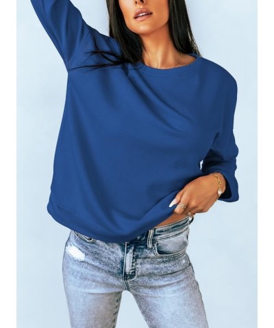 Women's Casual Crew Neck Sweatshirt Loose Soft Long Sleeve Pullover Tops A Light Blue $16.29 Hoodies & Sweatshirts