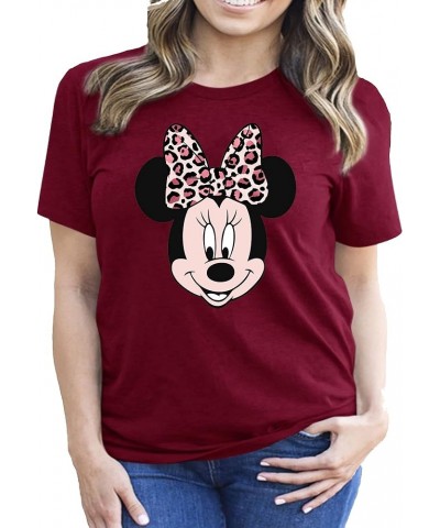 Leopard Minnie Print Bow Portrait, Animal Kingdom Shirt, Safari Shirt Casual Short Sleeve Shirt Raspberry $14.99 T-Shirts