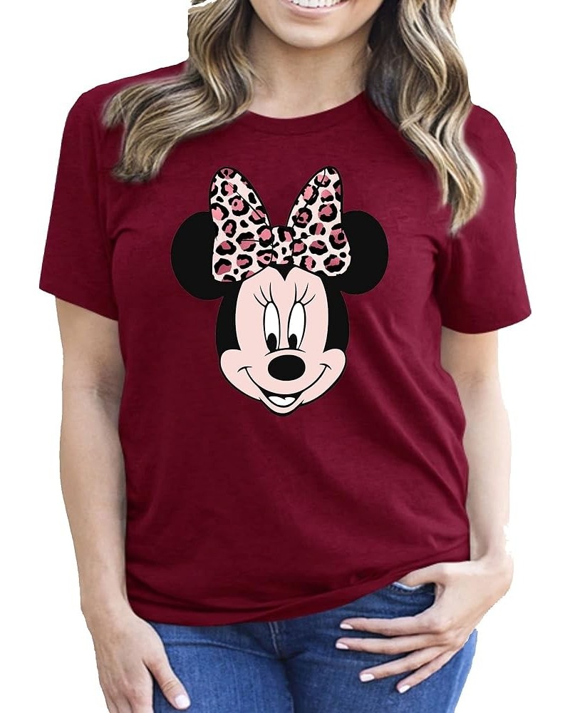 Leopard Minnie Print Bow Portrait, Animal Kingdom Shirt, Safari Shirt Casual Short Sleeve Shirt Raspberry $14.99 T-Shirts