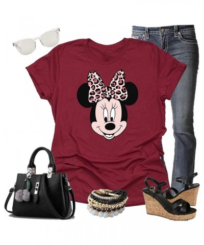 Leopard Minnie Print Bow Portrait, Animal Kingdom Shirt, Safari Shirt Casual Short Sleeve Shirt Raspberry $14.99 T-Shirts