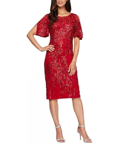 Women's Short Cold Shoulder Flutter Sleeve Dress (Petite Regular) Red $76.54 Dresses