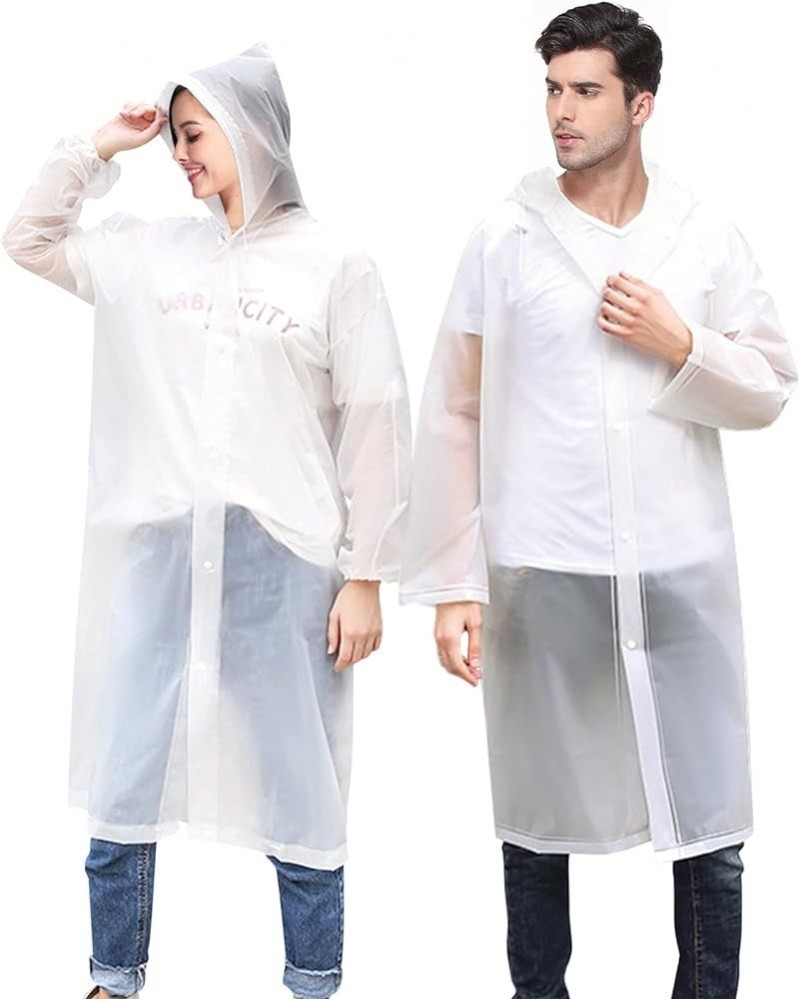 Rain Ponchos for Adults 2 Pack Reusable Rain Coat Clear Raincoats for Women A White $7.64 Coats