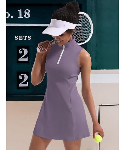 Tennis Dress for Women, Tennis Golf Dresses with Built in Shorts and Pockets for Sleeveless Workout Athletic Dresses Gray Pur...