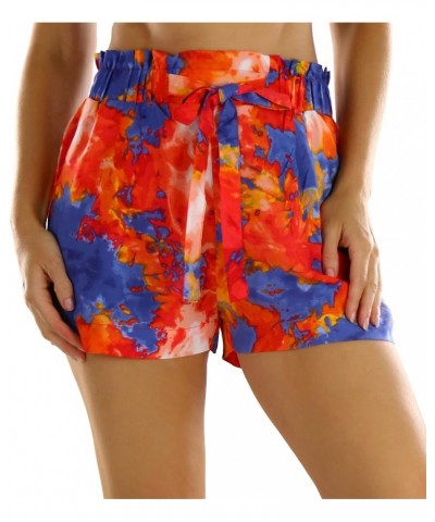 Women's Solid and Multi-Stripe Woven Paperbag Shorts Splash Design - Orange and Eclipse $9.98 Shorts