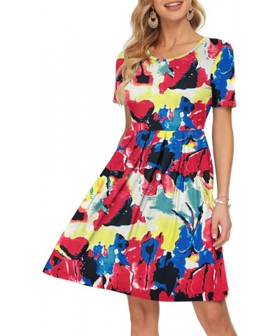 Womens Short Sleeve Mini Dresses Pleated Ruffle A Line with Button 02-colorful Tie Dye $10.19 Dresses