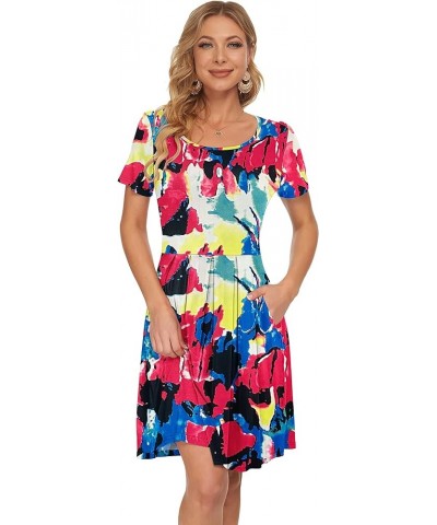 Womens Short Sleeve Mini Dresses Pleated Ruffle A Line with Button 02-colorful Tie Dye $10.19 Dresses