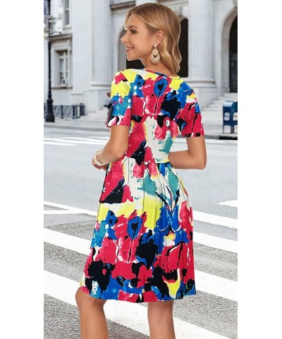 Womens Short Sleeve Mini Dresses Pleated Ruffle A Line with Button 02-colorful Tie Dye $10.19 Dresses