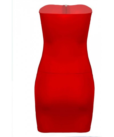 Women's One Piece Strapless Long Tube Top Mini Dress Zipper Front Bodycon Dresses Nightclub Red $10.32 Dresses