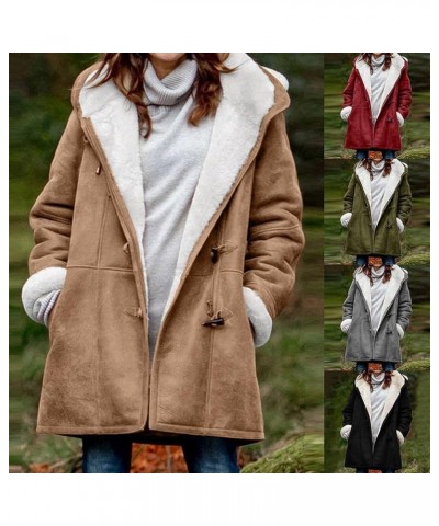 Winter Warm Sherpa Lined Coats Jackets for Women Plus Size Hooded Parka Faux Suede Long Pea Coat Outerwear Pink $9.89 Coats