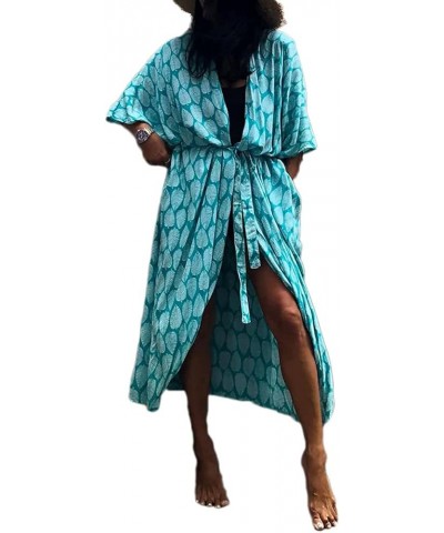 Tie Dye Kimono Swimsuit Cover up Open Front Long Loose Beach Cardigan with Belt Style3-peacock Blue $16.79 Swimsuits