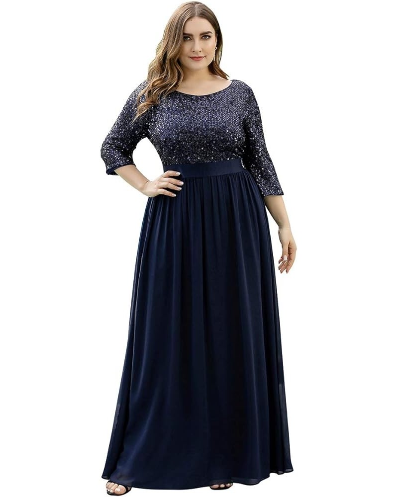 Ever-Pretty Plus Size Women's Round Neck Sequin Maxi Dresses Long Evening Dress 0683-PZ Navy Blue $39.36 Dresses