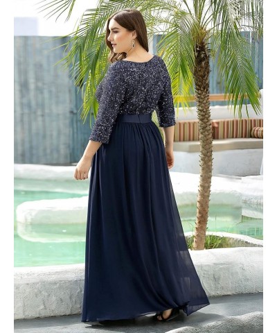 Ever-Pretty Plus Size Women's Round Neck Sequin Maxi Dresses Long Evening Dress 0683-PZ Navy Blue $39.36 Dresses